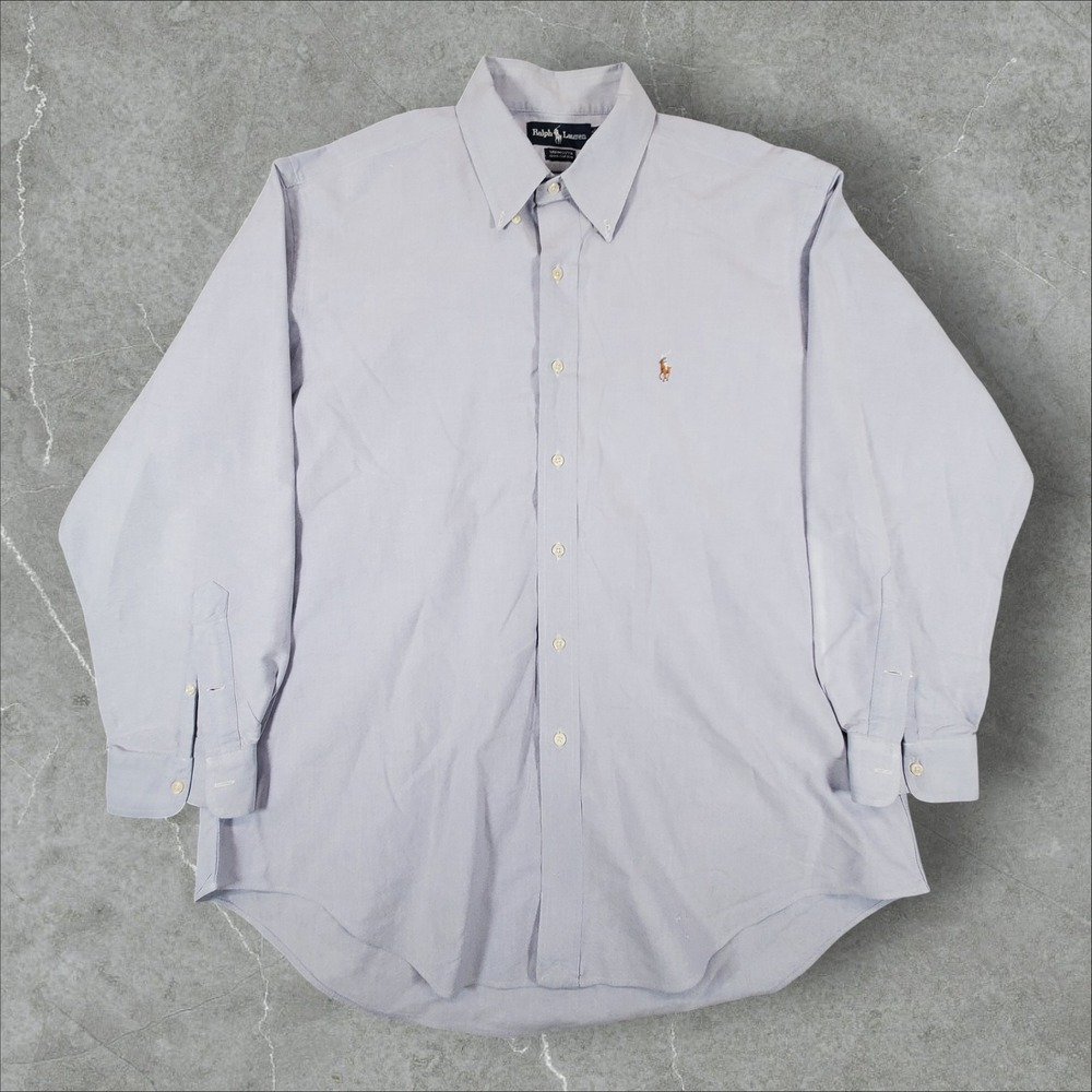 Ralph Lauren Yarmouth Shirt Men 17-34 Light Blue Cotton Oxford Button Down Denim